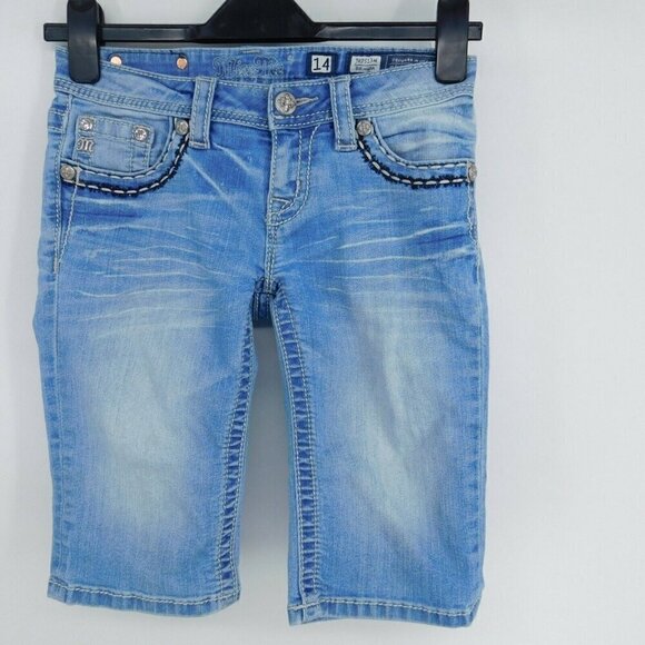 Miss Me Bermuda Shorts Girls Size 14 Rhinestones Denim Jean Blue - Picture 5 of 9